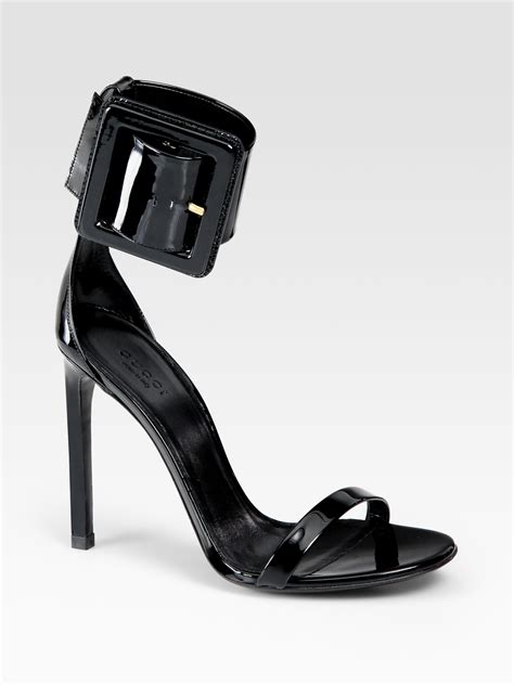 black gucci chiffon & leather strappy shoes|GUCCI Cape.